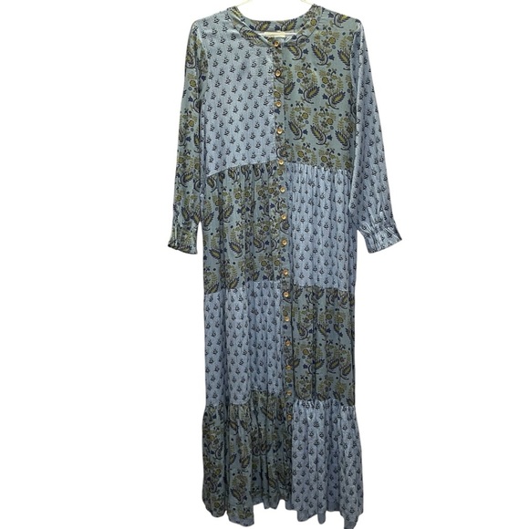 Oh My Stars by Layerz Cecily Patchwork Cottagecore Maxi Button Down Tiered Dress - Picture 3 of 9